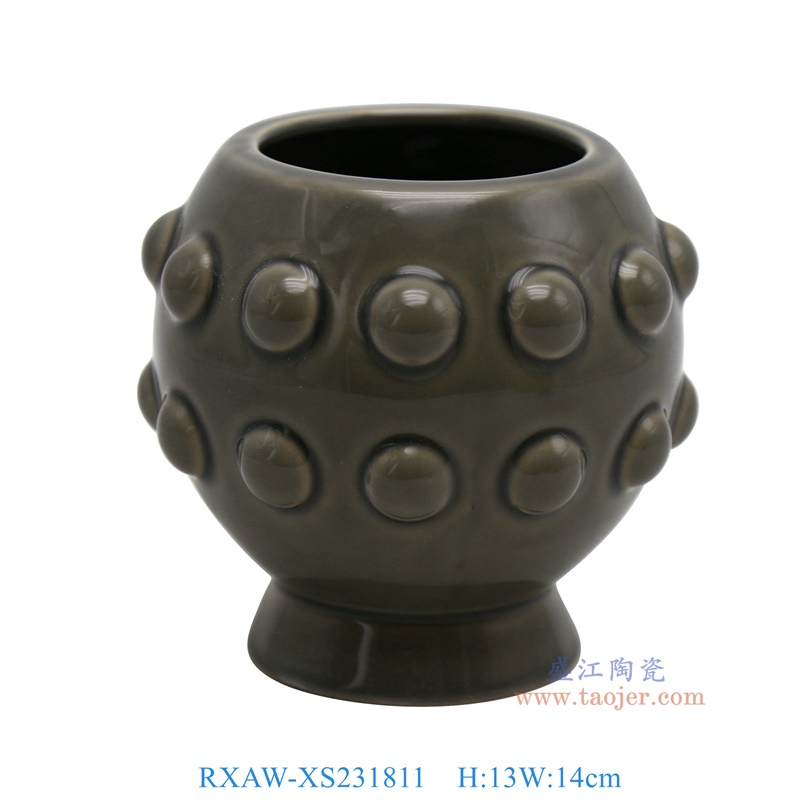 RXAW-XS231811 颜色釉灰色圆鼓钉水钵笔洗杯子中号 高13直径14 