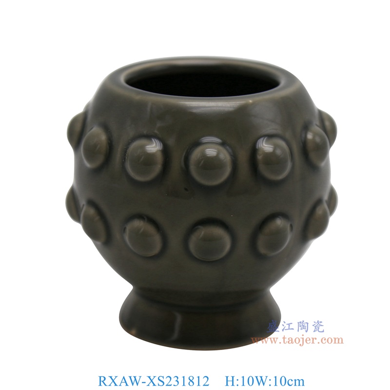 RXAW-XS231812 颜色釉灰色圆鼓钉水钵笔洗杯子小号 高10直径10 