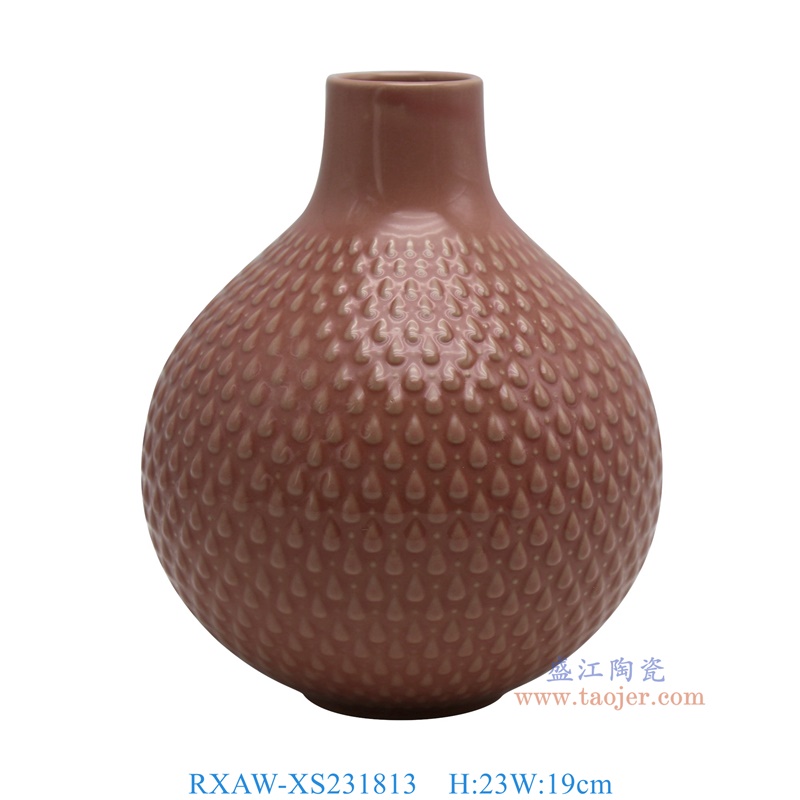 RXAW-XS231813 颜色釉暗红雕刻水滴纹胆瓶大号 高23直径19