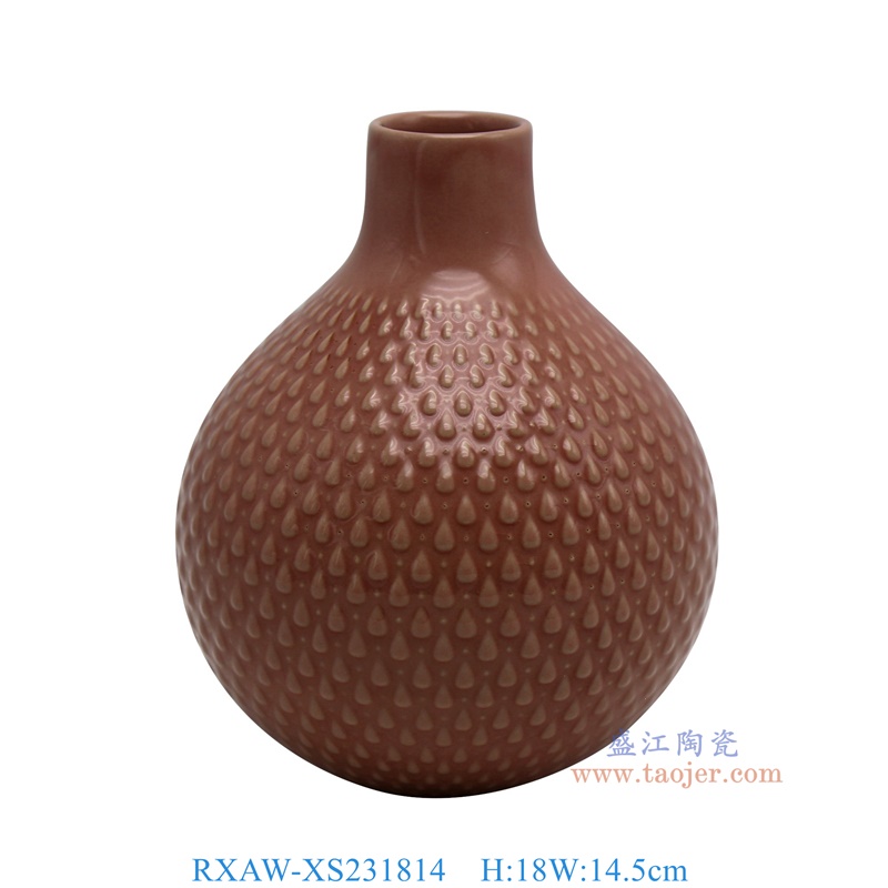 RXAW-XS231814 颜色釉暗红雕刻水滴纹胆瓶小号 高18直径14.5 