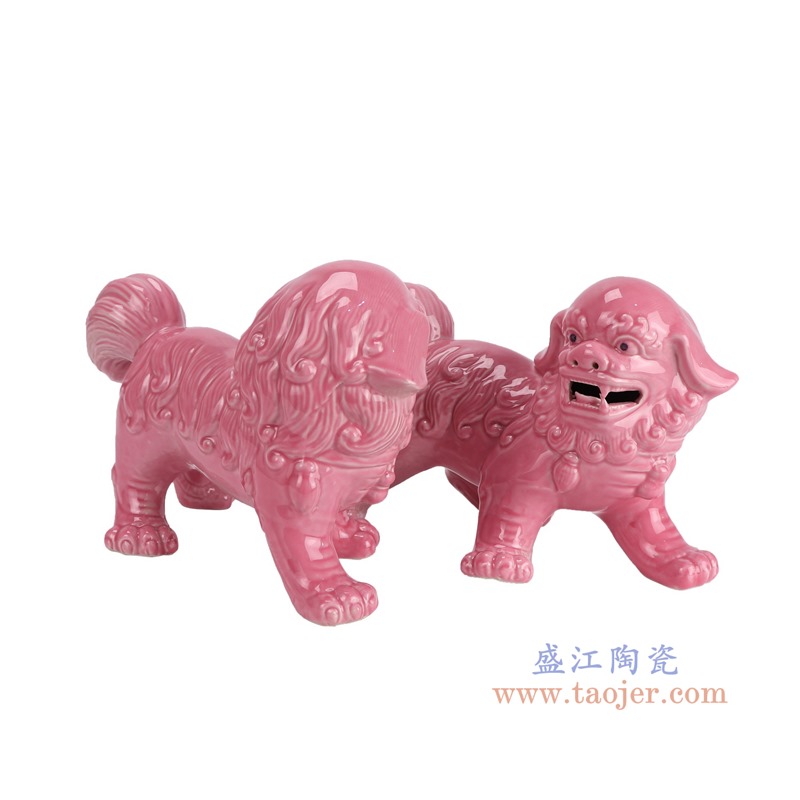 RZGB33-A颜色釉粉红色狮子狗雕塑一对侧面图