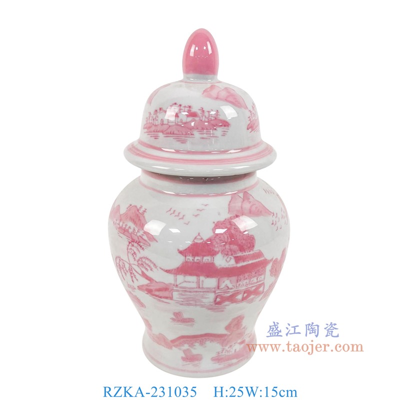 RZKA-231035 10英寸釉里红山水楼阁将军罐小号 高25直径15 