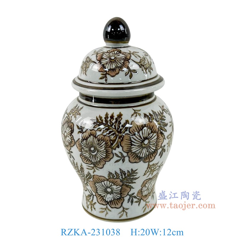 RZKA-231038 8英寸白底花叶纹将军罐 高20直径12