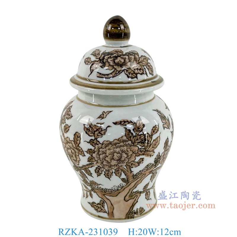 RZKA-231039 8英寸白底花鸟将军罐迷你号 高20直径12