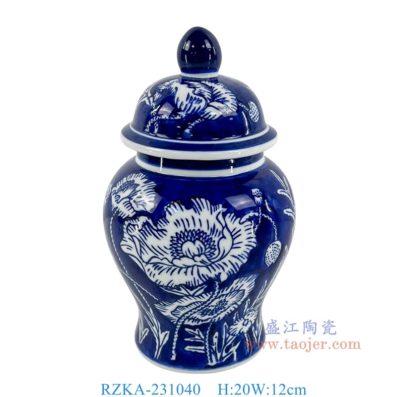 RZKA-231040 8英寸蓝底青花荷花纹将军罐 高20直径12