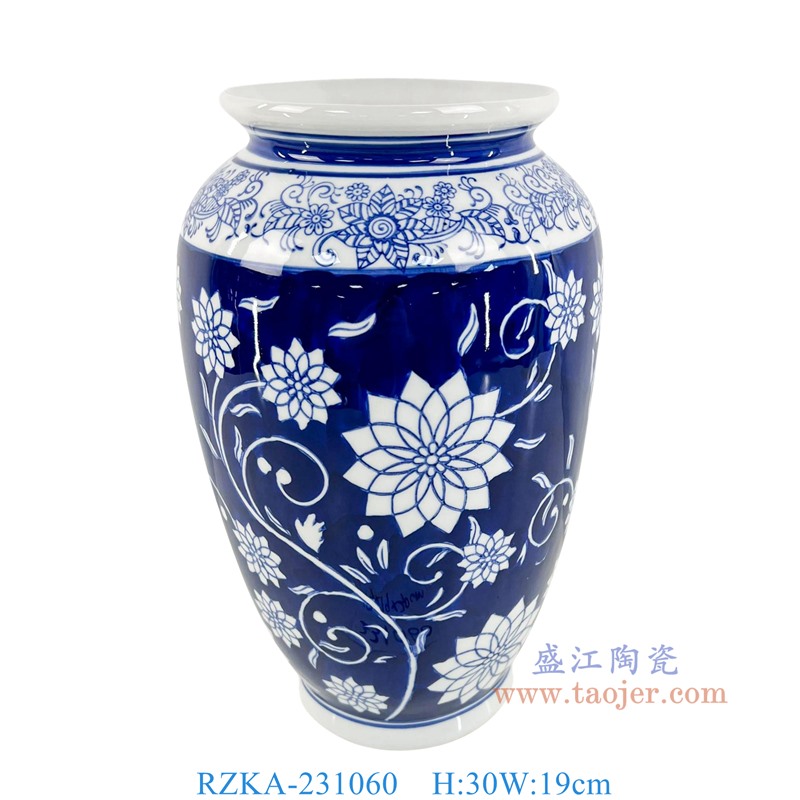 RZKA-231060 12英寸蓝底青花花叶纹萝卜瓶 高30直径19