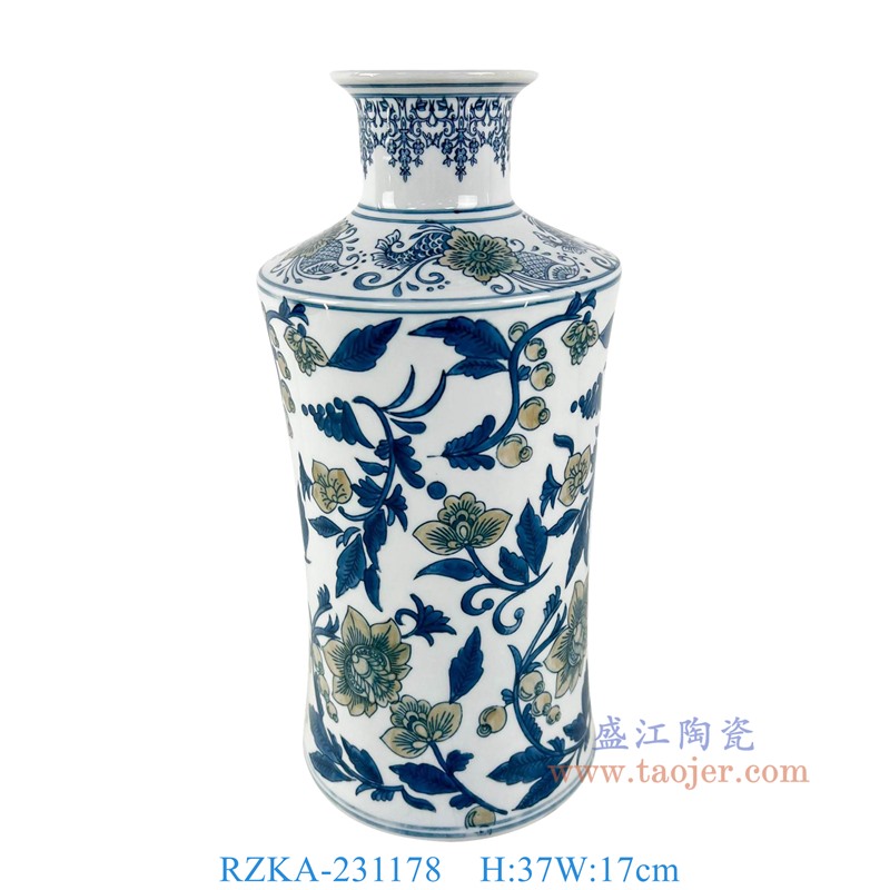 RZKA-231178 14英寸青花彩绘花叶纹花瓶 高37直径17 