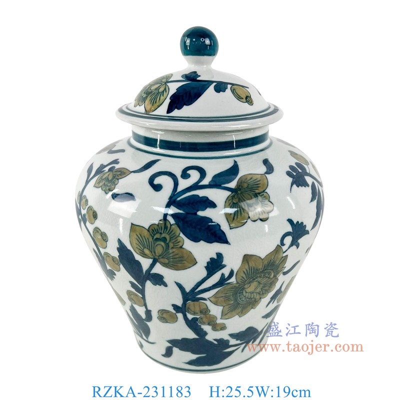 RZKA-231183 10英寸青花彩绘花叶纹将军罐 高25.5直径19 