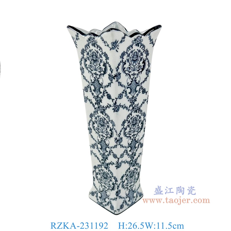 RZKA-231192 10英寸青花花叶纹四方花口花瓶 高26.5直径11.5 