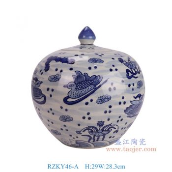 RZKY46-A 青花鸳鸯戏水纹西瓜罐 高29直径28底径15重量4.05KG