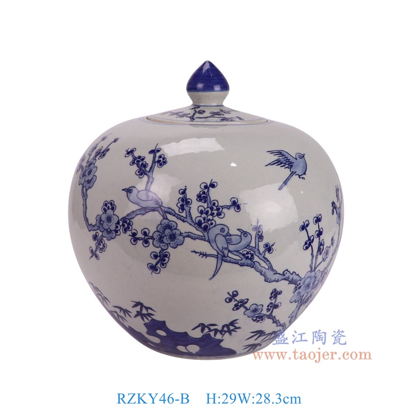 RZKY46-B青花喜上眉梢纹西瓜罐正面图
