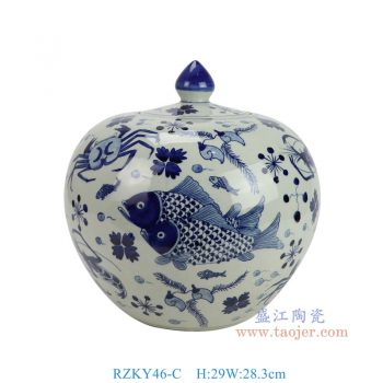 RZKY46-C 青花鱼藻纹西瓜罐 高29直径28.3底径15重量4.05KG