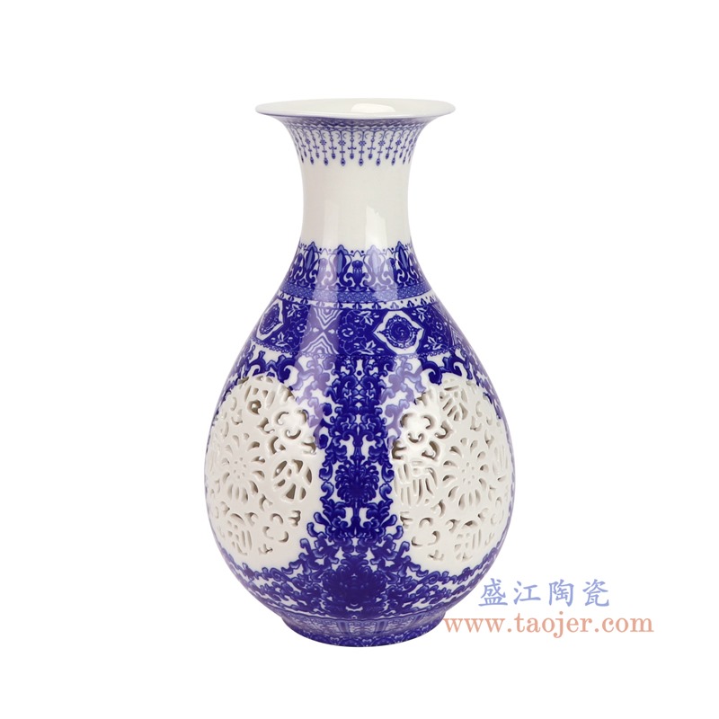 RZSG05-A青花缠枝莲镂空玉壶春瓶侧面图