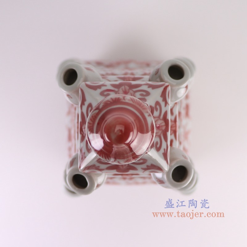 RZSI45-C釉里红花叶纹插花宝塔顶部图