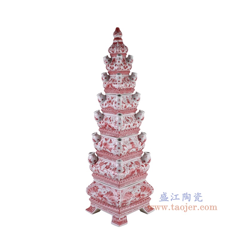 RZSI45-C釉里红花叶纹插花宝塔侧面图