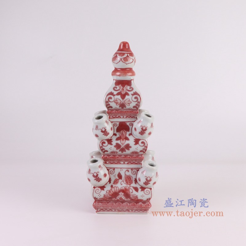 RZSI45-C釉里红花叶纹插花宝塔细节图