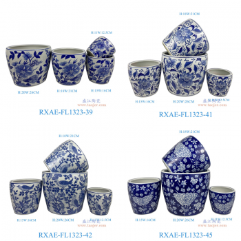 RXAE-FL1323-39青花花叶纹花盆四件套（含底碟） RXAE-FL1323-41青花花叶纹花盆四件套（含底碟） RXAE-FL1323-42青花花鸟花盆四件套（含底碟）RXAE-FL1323-45蓝底青花花叶纹花盆四件套（含底碟）