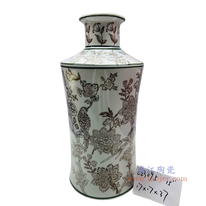 RXAE-C23095 酱色鹦鹉花鸟花瓶 高37直径17