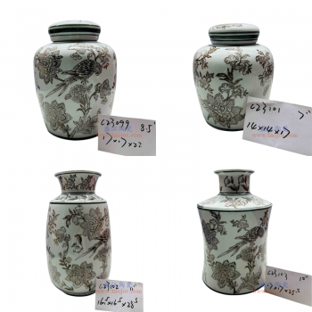 RXAE-C23099酱色鹦鹉花鸟平顶罐圆罐 RXAE-C23101酱色花叶纹平顶罐圆罐 RXAE-C23102酱色鹦鹉花鸟平花瓶 RXAE-C23103酱色鹦鹉花鸟平花瓶