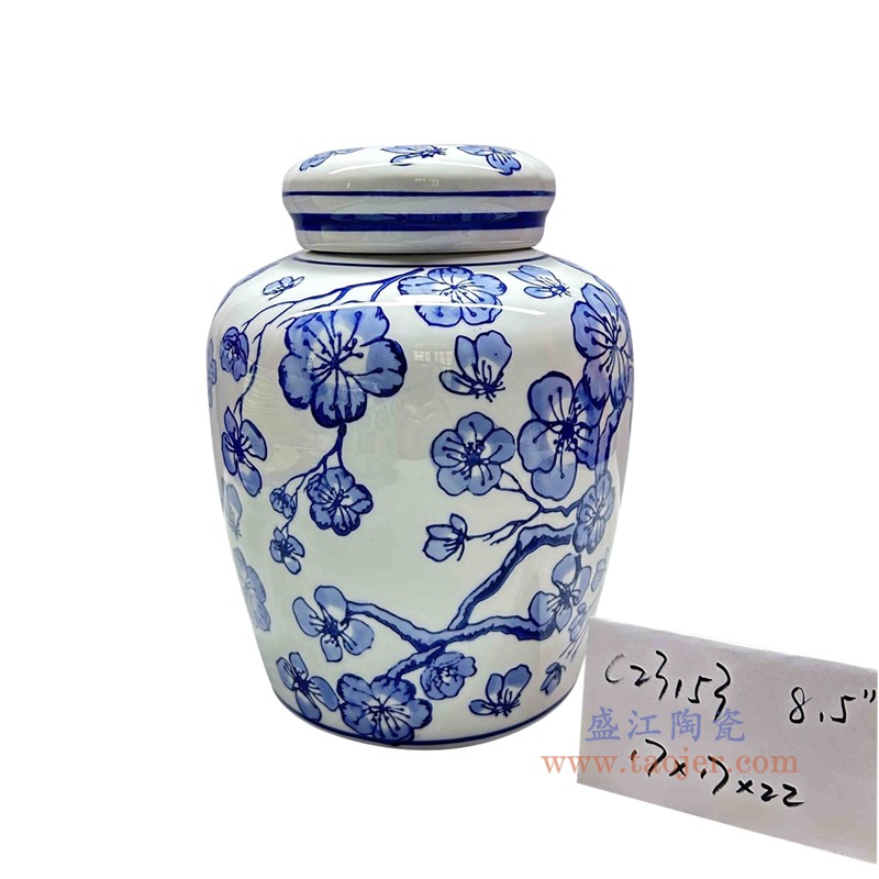RXAE-C23153 青花梅花圆罐 高22直径17