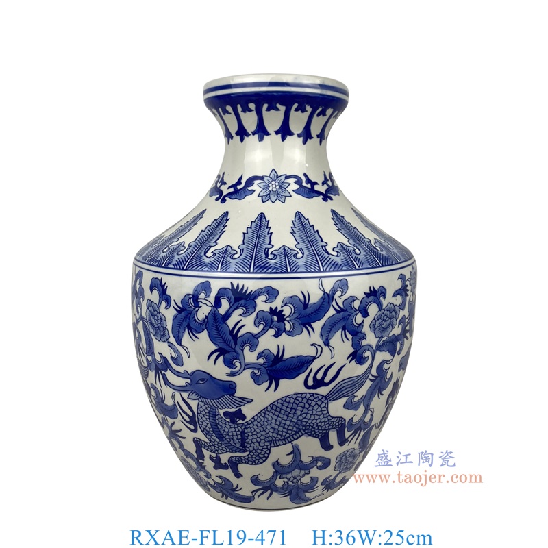 RXAE-FL19-471 青花鹿纹大肚花瓶 高36直径25
