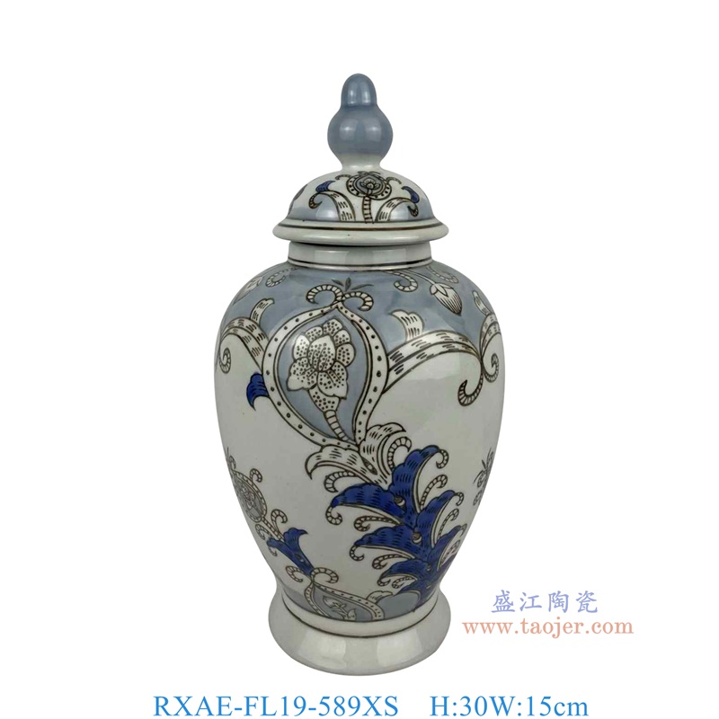 RXAE-FL19-589XS 灰底流花叶纹将军坛将军罐 高30直径15