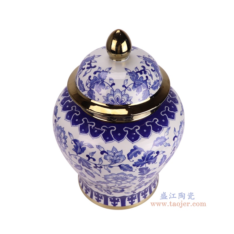 RXAE-FL21-342青花缠枝莲镀金将军罐俯视图