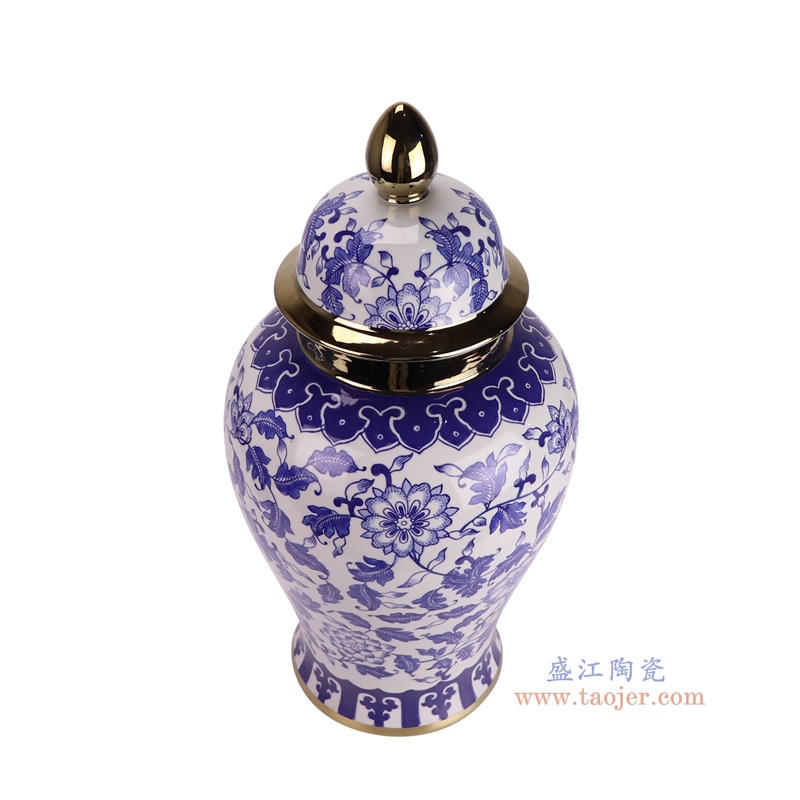 RXAE-FL21-343青花缠枝莲镀金将军罐俯视图