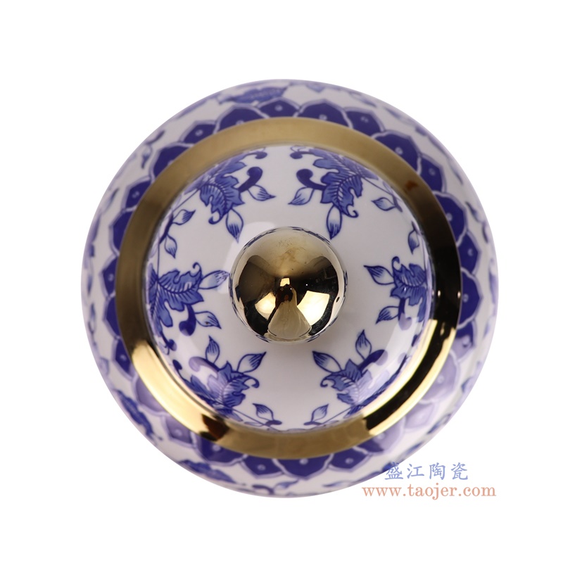 RXAE-FL21-343青花缠枝莲镀金将军罐顶部图
