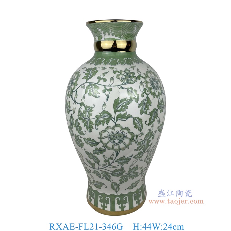 RXAE-FL21-346G 绿色缠枝莲圈颈花瓶 高44直径24 