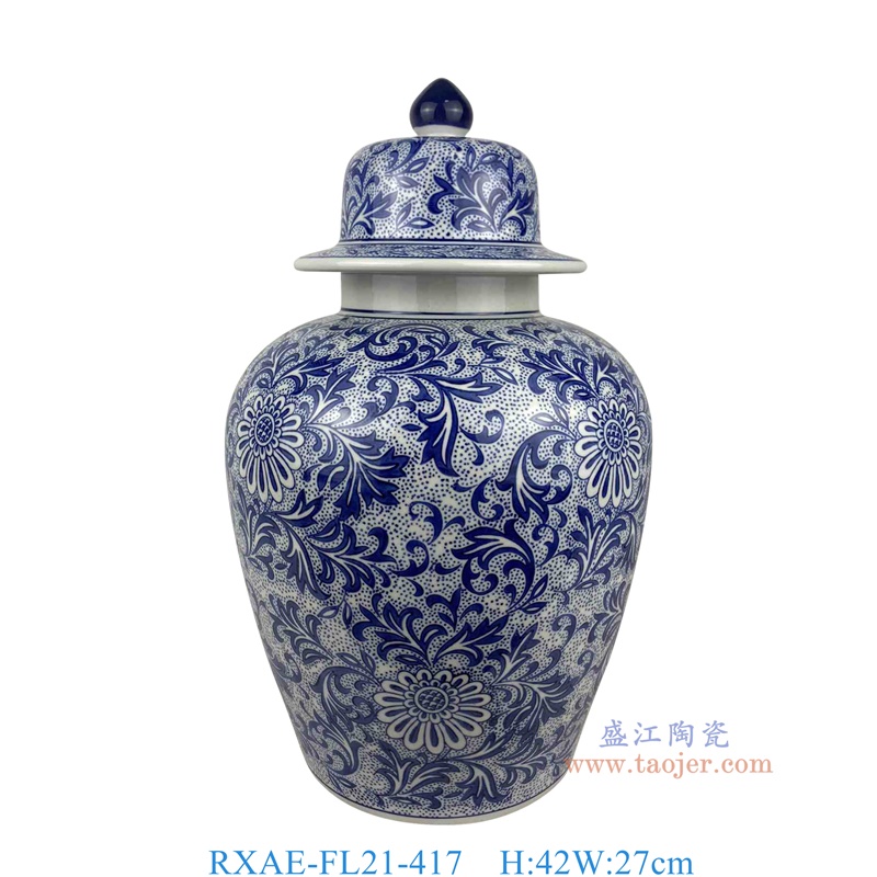 RXAE-FL21-417 青花花叶纹将军罐将军坛 高42直径27