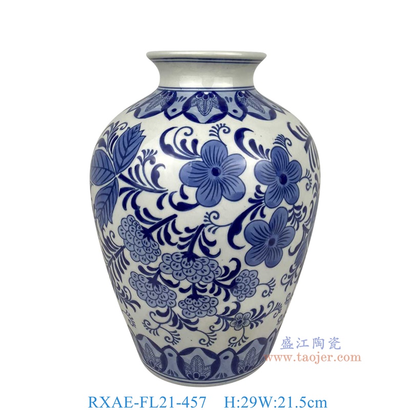 RXAE-FL21-457 11.5英寸青花花果纹酒坛罐子 高29直径21.5