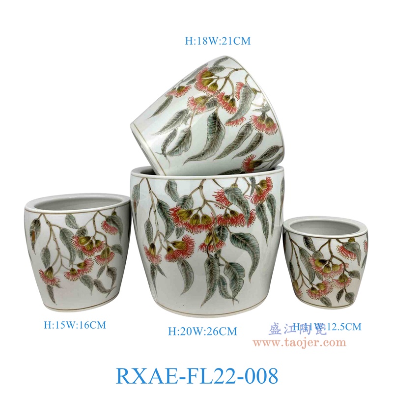 RXAE-FL22-008 "彩绘花叶纹花盆四件套(含底碟)纯手绘 高20 18 15 11直径26 21 16 12.5