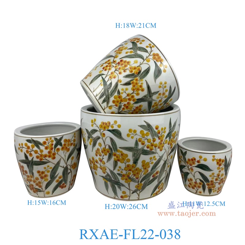 RXAE-FL22-038 "彩绘花叶纹花盆四件套(含底碟)纯手绘 高20 18 15 11直径26 21 16 12.5