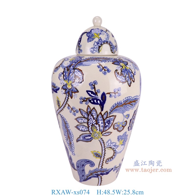 RXAW-xs074 青花花叶纹冬瓜罐 高48.5直径25.8底径13.5重量3.75KG