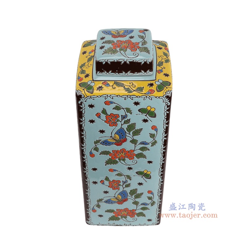 RXAW-xs123黄蓝底花叶纹四方茶叶罐大号俯视图