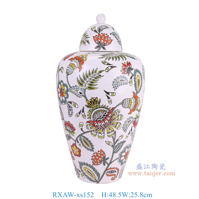 RXAW-xs152 彩绘花叶纹冬瓜罐 高48.5直径25.8底径13.5重量4.05KG
