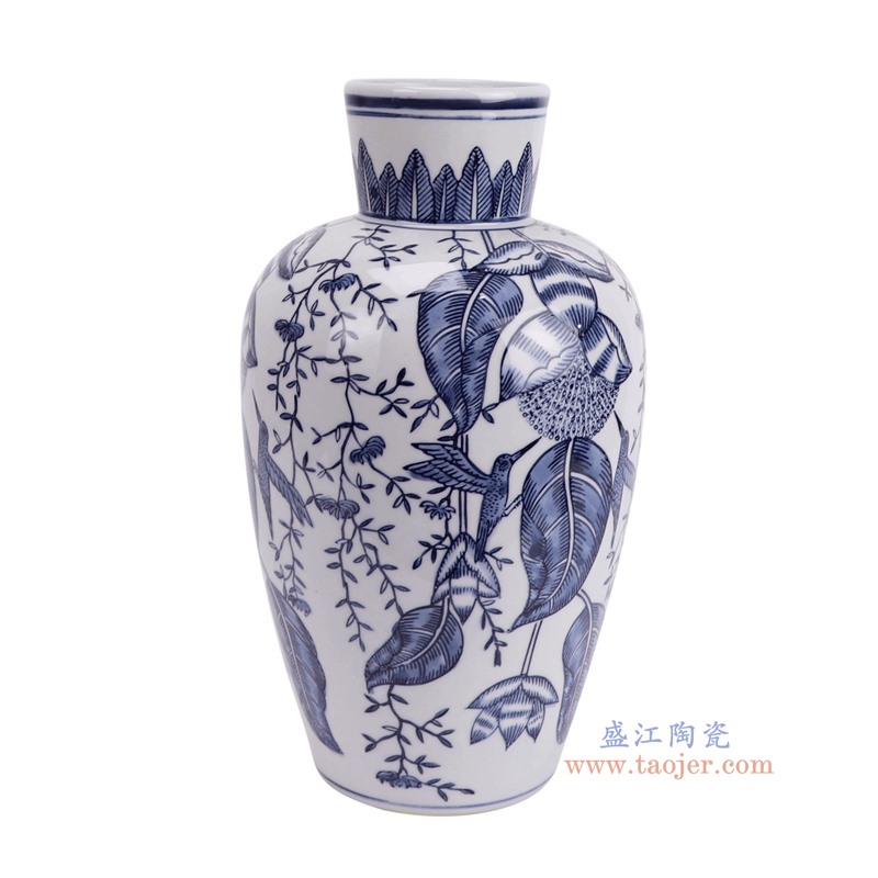 RXAY10青花花鸟花瓶侧面图