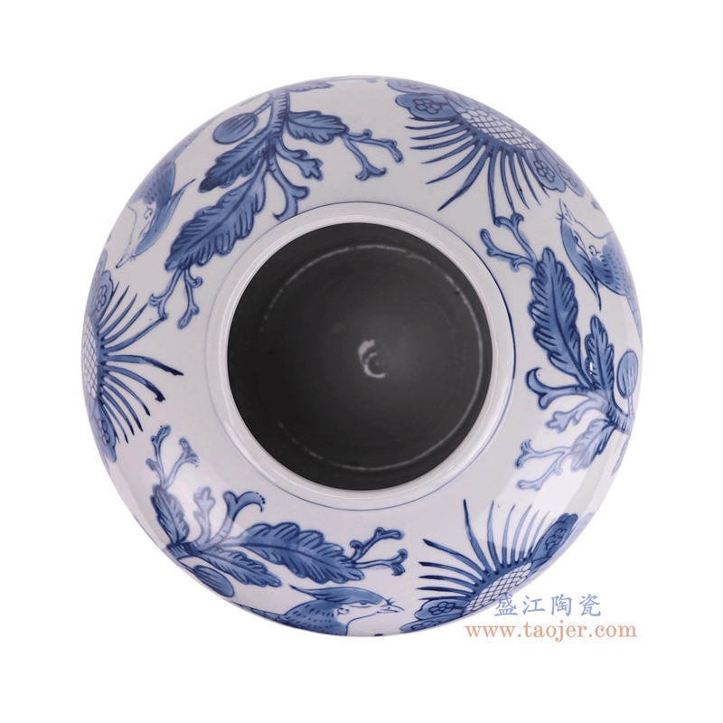 RXAY25青花花鸟圆罐顶部图