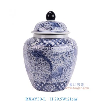 RXAY30-L 青花花鸟将军罐大号 高29.5直径21底径13.2重量2.2KG