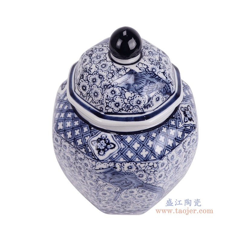 RXAY30-S青花花鸟将军罐小号俯视图