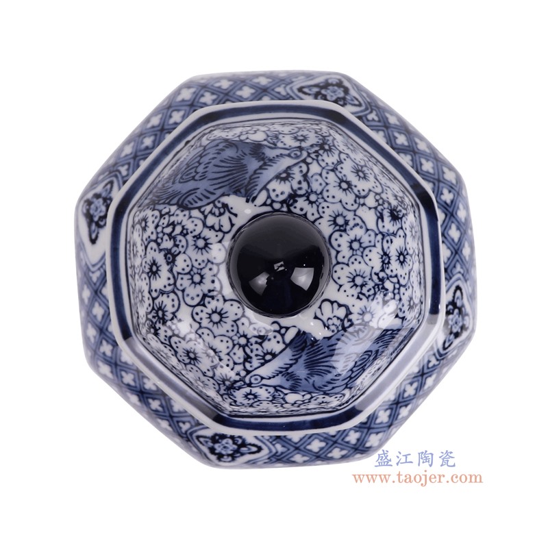 RXAY30-S青花花鸟将军罐小号顶部图