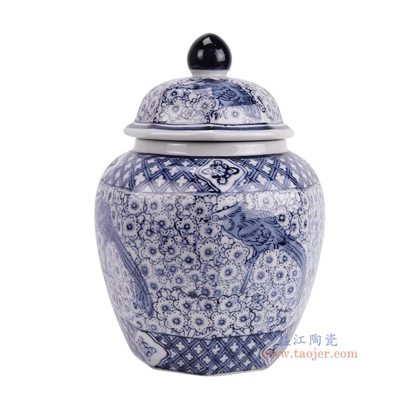 RXAY30-S青花花鸟将军罐小号侧面图