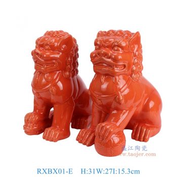 RXBX01-E 红色雕塑狮子狗一对 高31直径27重量2.15KG