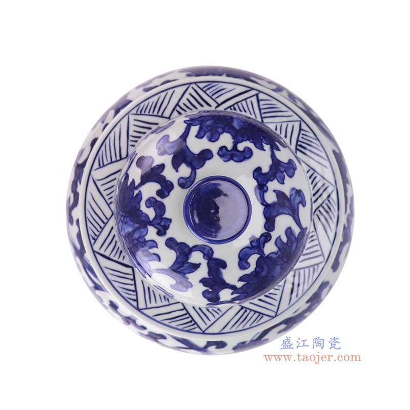 RYNQ196-D青花缠枝莲将军罐顶部图