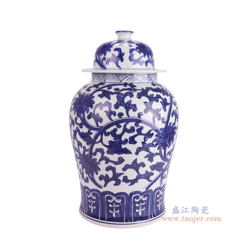 RYNQ196-D青花缠枝莲将军罐侧面图