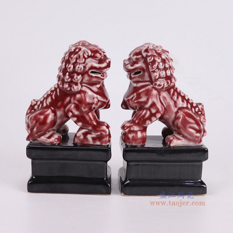 RYXP21-S红狮黑底坐雕塑狮子狗一对侧面图