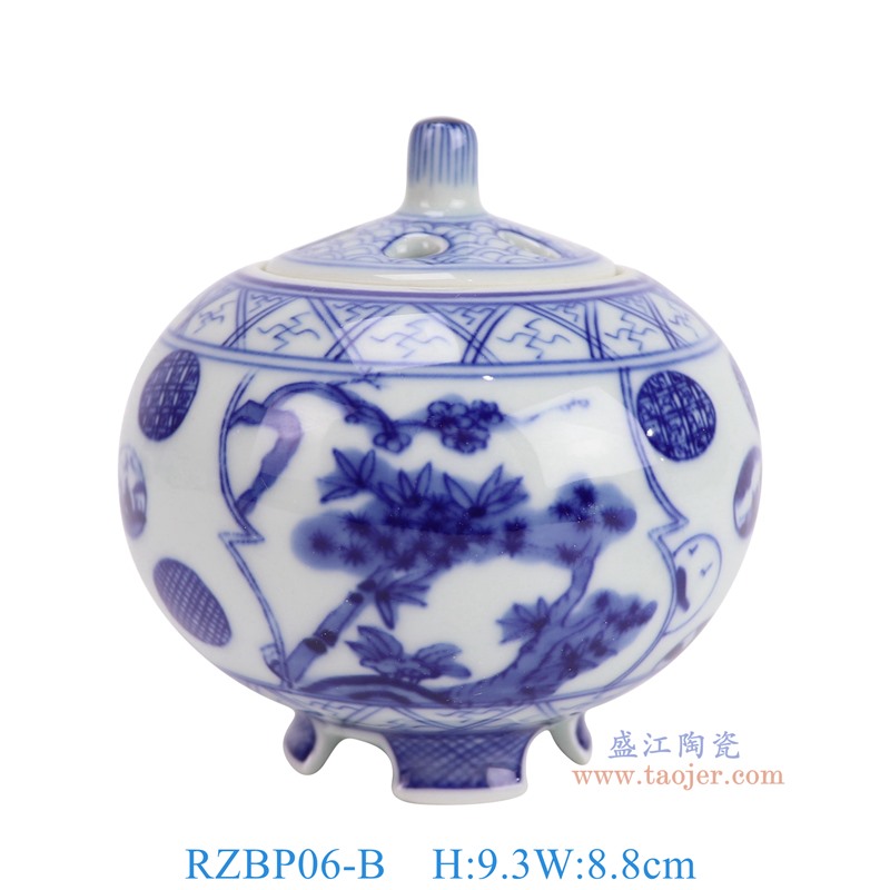 RZBP06-B 青花人物山水小香炉香薰 高9.3直径8.8底径4.5重量0.2KG