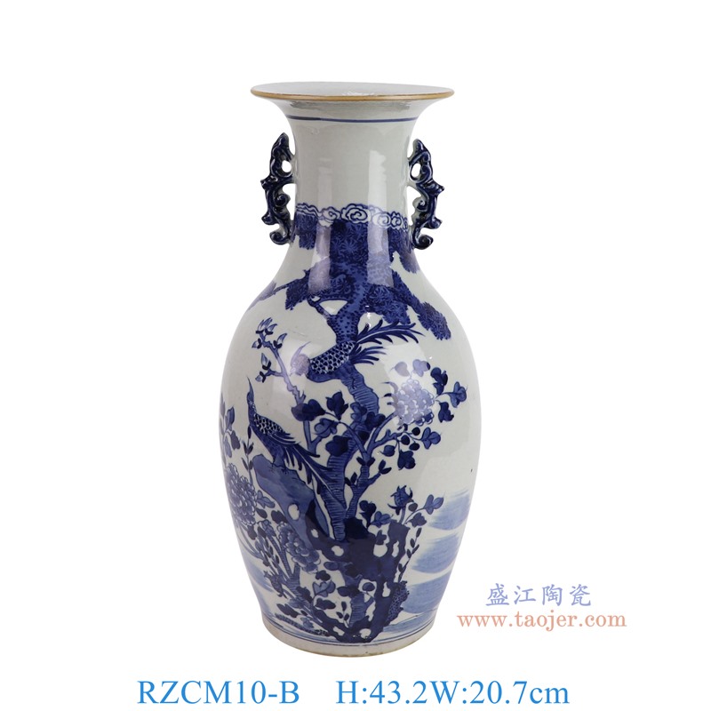 RZCM10-B青花花鸟双耳瓶正面图