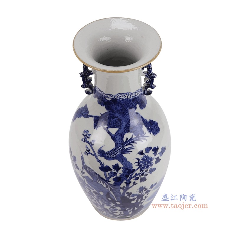 RZCM10-B青花花鸟双耳瓶俯视图